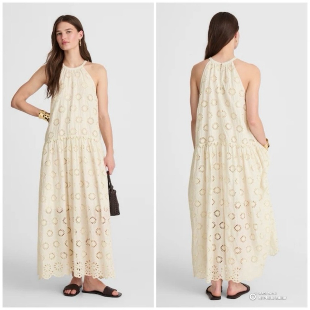 Madewell Ivory Floral Eyelet Embroidered Drop-Waist Maxi Dress Size XXS NWT